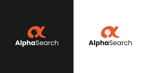 Alpha and Search Vector Logo Inspiration. Illustration of Search Magnifying Glass Circle Logo inside Alpha Letters.