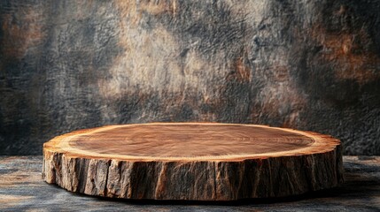 Fototapeta premium Wooden Tree Trunk Slice on Rustic Background