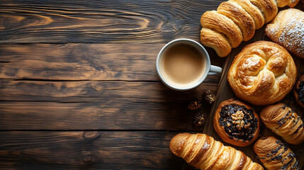 Delicious Fresh Pastries with Aromatic Coffee Surrounded by Cozy Bakery Ambiance