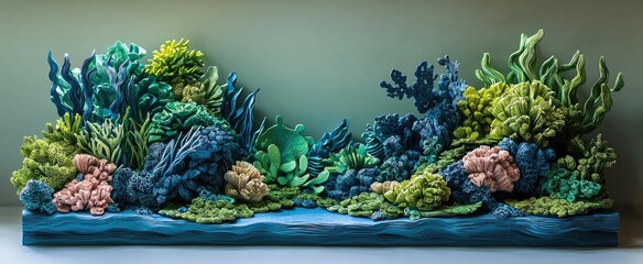 Paper Sculpture Depicting an Underwater Coral Reef