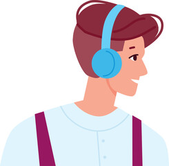 Young guy listen music in earphones. Modern lifestyle
