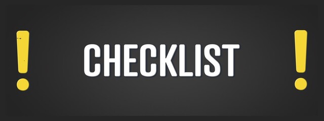 Checklist. A blackboard with white text. Illustration with grunge text style.