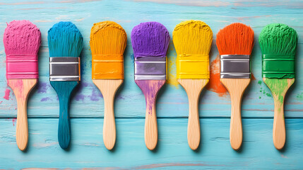 Vibrant Colorful Paint Brushes Artistic Display Creative Painting Art Supplies