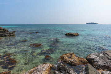 Beautiful sea view from the rocky shore of a tropical island