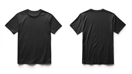 Simple black t-shirts displayed front and back on a white background for online apparel showcase