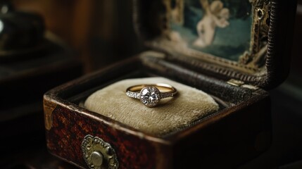 Diamond Engagement Ring in Vintage Jewelry Box