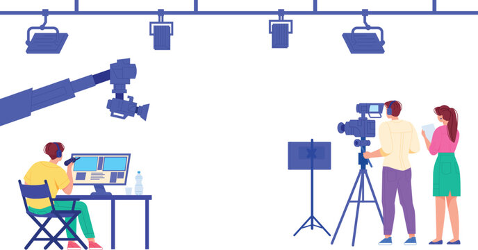 Tv show studio crew. Media production technology