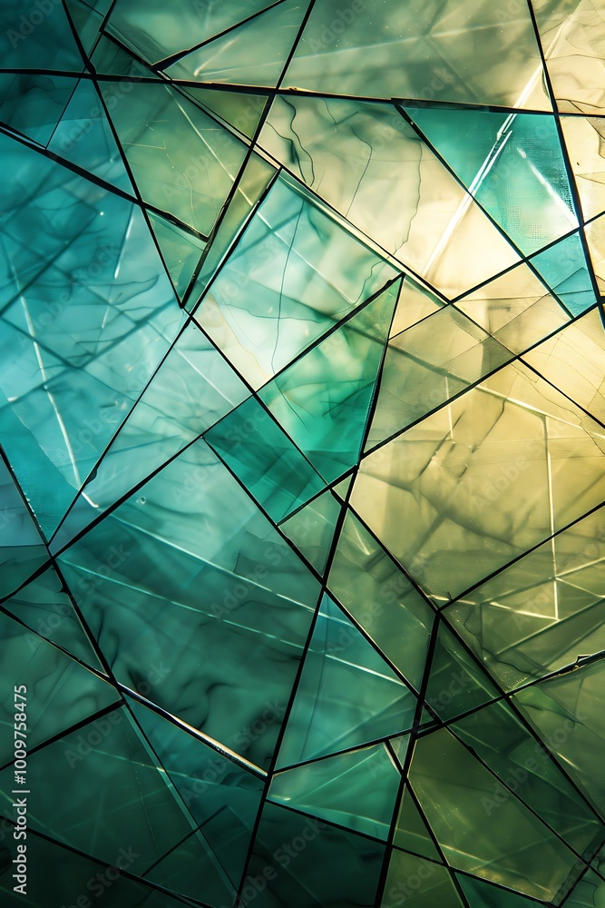 Poster vibrant green and yellow abstract background featuring dynamic geometric shapes and patterns, creati