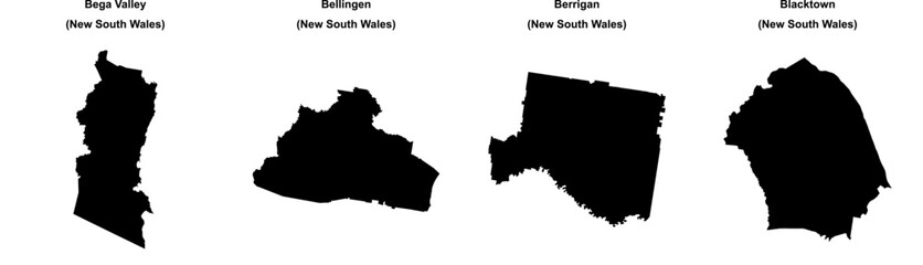 Bega Valley, Bellingen, Berrigan, Blacktown outline maps