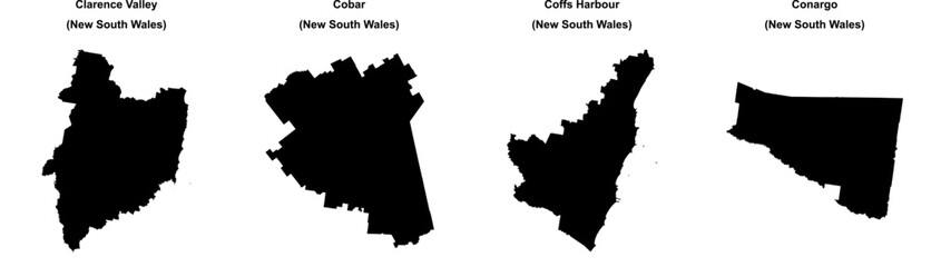 Clarence Valley, Cobar, Coffs Harbour, Conargo outline maps