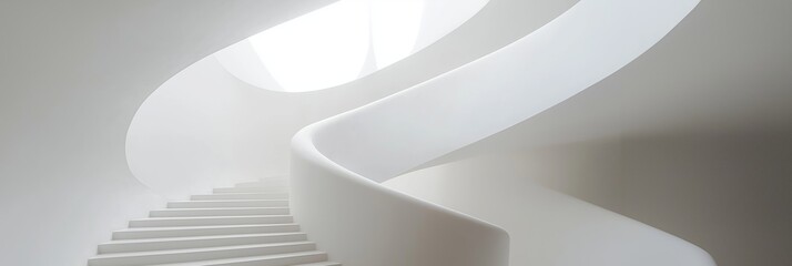 A contemporary modern architectural white spiral staircase design, capturing elegance and minimalistic style.