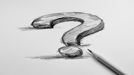 A pencil drawing of a question mark representing curiosity on a plain white background