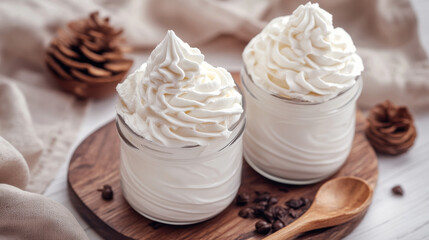 "Close-up of two jars of yogurt."

