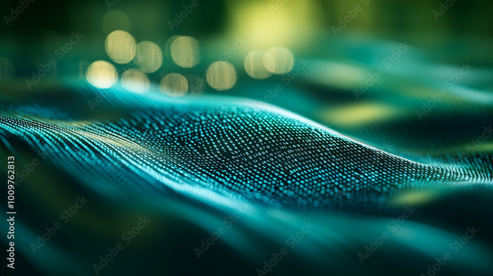 Poster abstract close-up of shimmering turquoise waves with soft bokeh effects during daylight