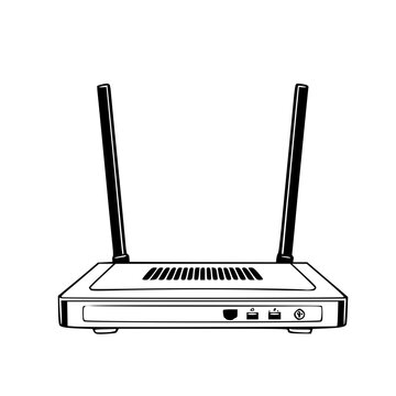 black and white router with antennas clip art preview