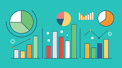 Set of bar graphs and line charts, circle progress indicators, vector illustration