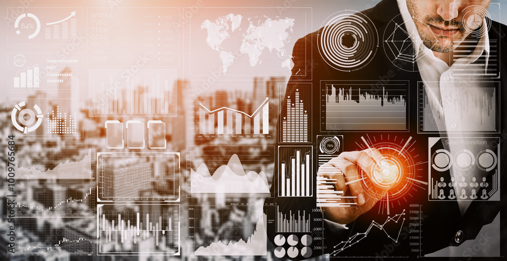 Aufkleber big data technology for business finance analytic concept. modern interface shows massive informatio