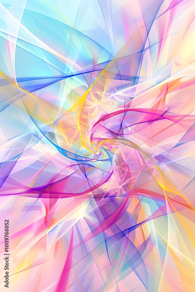 Poster an abstract composition featuring swirling, fluid pink lines that weave across a soft, textured back
