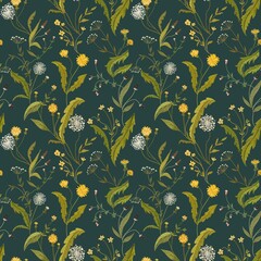 Watercolor seamless pattern with wildflowers