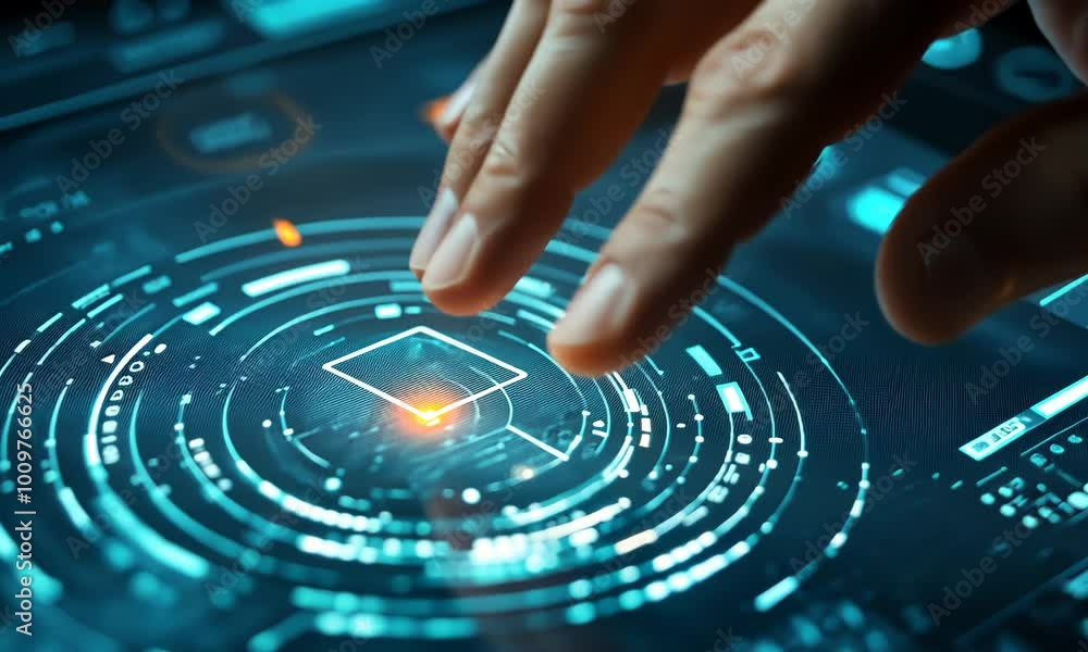 Poster man hand using cybersecurity interface video