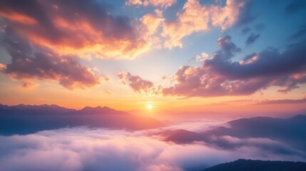 Fototapeta premium Sunrise Over Misty Mountains