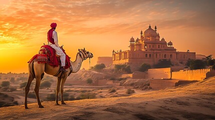 India tour rajasthan camel with temple background image