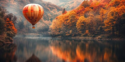 Obraz premium a hot air balloon flying over a lake