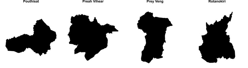Pouthisat, Preah Vihear, Prey Veng, Rotanokiri outline maps