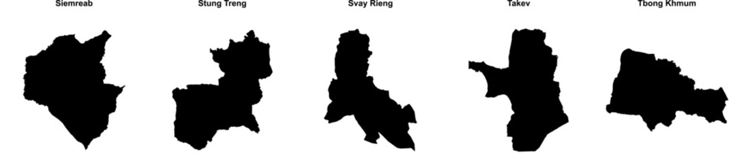 Siemreab, Stung Treng, Svay Rieng, Takev, Tbong Khmum outline maps