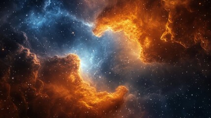 Obraz premium Vivid cosmic clouds in vibrant orange and blue hues illuminating the night sky