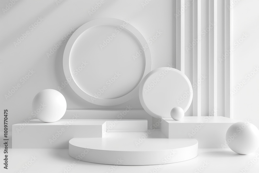 Aufkleber abstract 3d rendering mockup with geometric shapes on white background.