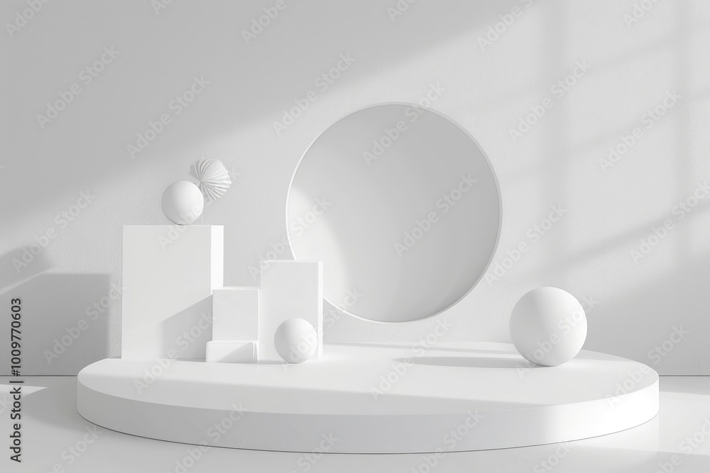 Aufkleber abstract 3d rendering mockup with geometric shapes on white background.