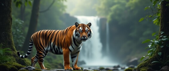 A tiger in its natural habitat in the forest