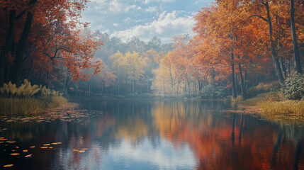 Obraz premium forest lake autumn season