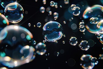 Naklejka premium BUBBLES ISOLATED ON BLACK BACKGROUND