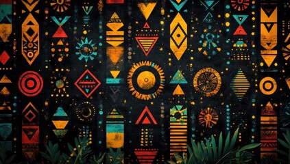 Abstract Geometric Pattern with Tropical Plants