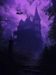 Obraz premium Haunted house at night in the fog 