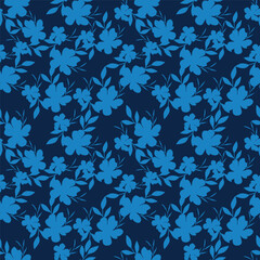 blue seamless vector stock flowers with leaves pattern on cream background