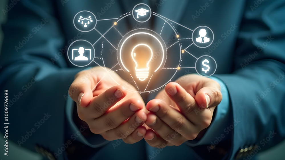 Poster business using mobile smartphone and icon network connection data with growth graph customer digital