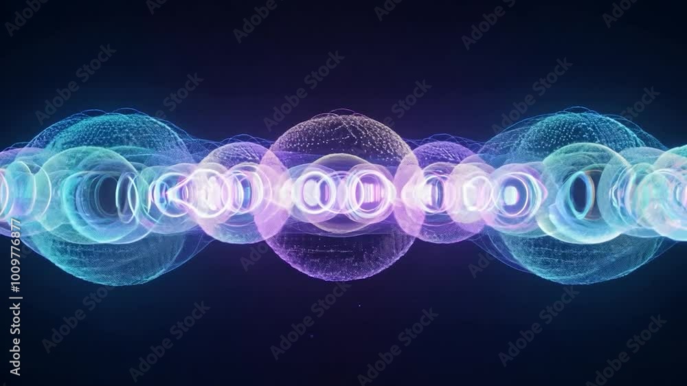Poster glowing orbs of light form a dynamic string of spheres, expanding in size and creating a captivating