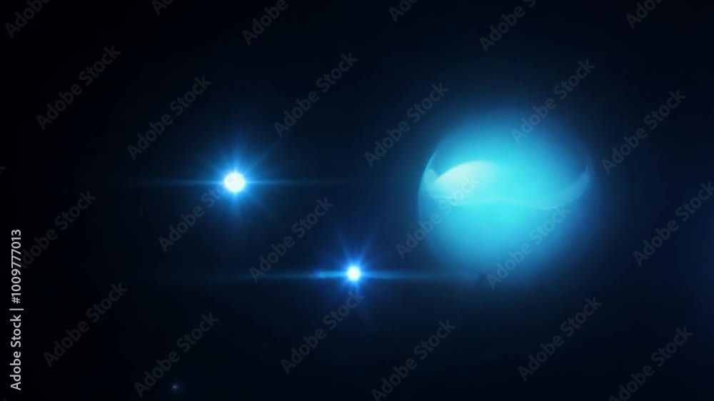 Poster animation showcases a glowing blue sphere expanding in size while emitting light against a dark back