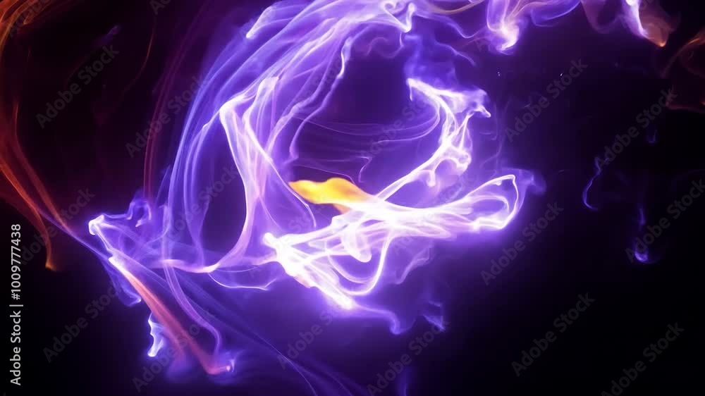 Poster colorful smoke is swirling on a black background. the abstract shapes it forms are constantly moving