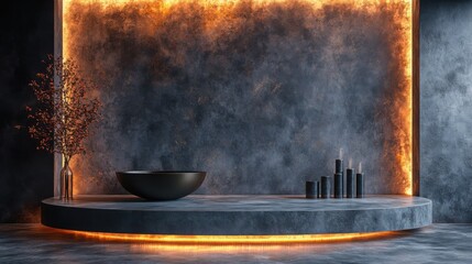 Elegant Dark 3D Product Table in Minimalist Studio Setting for Luxury Display