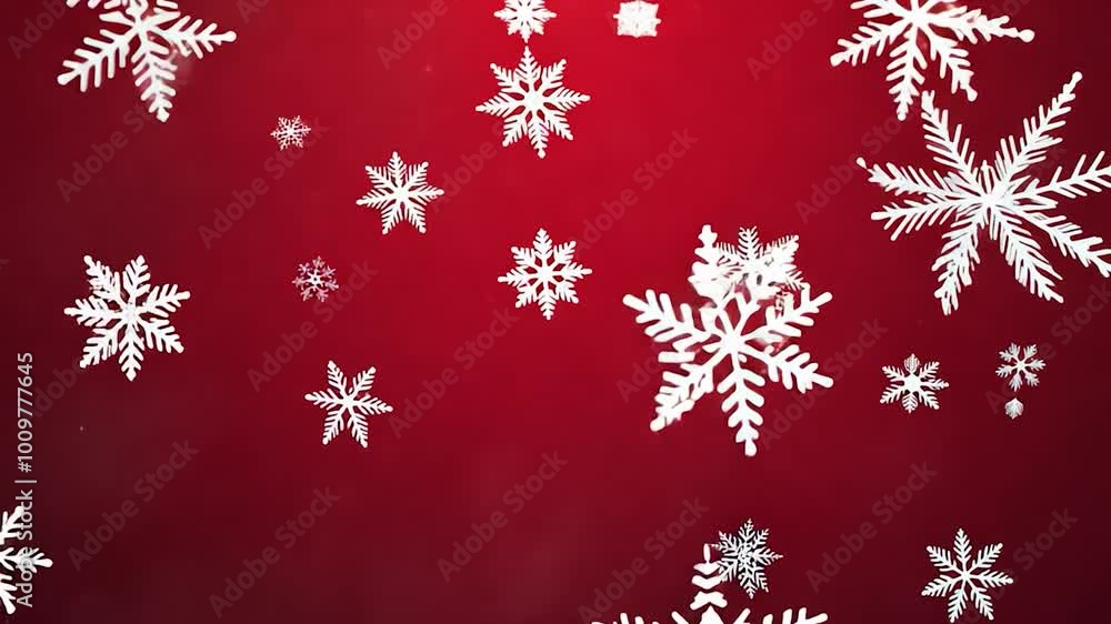 Poster white snowflakes of different sizes are slowly falling on a red gradient background. perfect for win