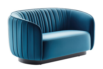 Blue soft sofa coach on transparent cutout background, PNG file. Mockup clipart template