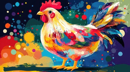 Fototapeta premium Vibrant Abstract Chicken Illustration Featuring Playful Shapes and Patterns in a Colorful Design