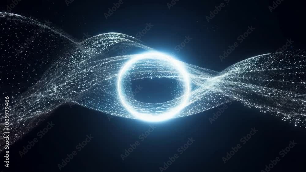 Poster abstract animation featuring a luminous circle gradually forming amidst a captivating flow of shimme