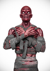 mummy is doin a power pose on white background