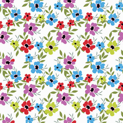 White background vector seamless pattern with delicate flowers for textile and fabric print and other uses