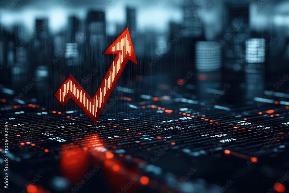 Aufkleber dynamic growth chart symbolizing financial progress in a high-tech urban environment, reflecting dat